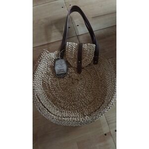 Sun N Sand Round Straw Tote Bag Tan Woven Boho Shoulder Bag NWT‎